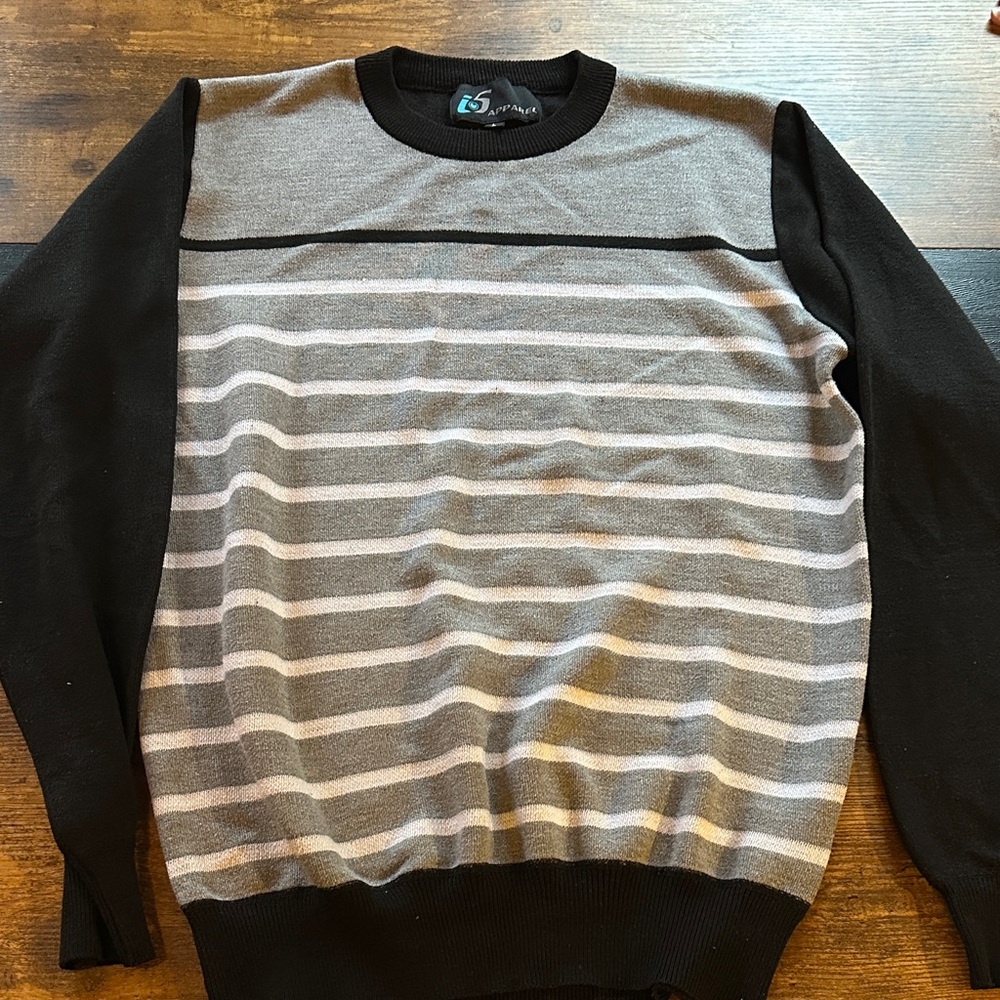 Men's Striped Crewneck Sweater - Black and Gray